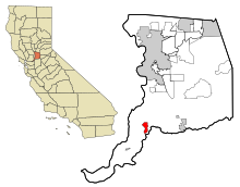 Sacramenton piirikunnan Kaliforniassa Sisällytetyt ja rekisteröimättömät alueet Walnut Grove Highlighted.svg
