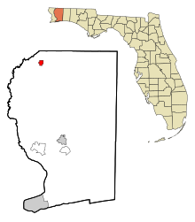Santa Rosa megye Florida beépített és be nem épített területek Jay Highlighted.svg