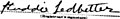 Signature detail of "HUDDIE LEDBETTER" "REGISTRATION CARD" "SERIAL NUMBER U2214" "604 E 9TH ST., N.Y. N. Y.", from- Lead Belly draft registration card, ca. 1942 (cropped) (cropped).jpg