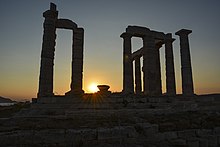 View of the Temple of Poseidon in the sunset