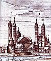 Dom mit Baulücke und Bischofspfalz (im Vordergrund mittig), um 1730