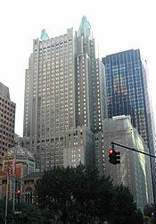 The residence of the U.S. ambassador to the United Nations was housed on the 42nd floor of the Waldorf-Astoria Hotel, pictured here in 2012. St Bartholomews and The Waldorf Astoria Hotel.jpg