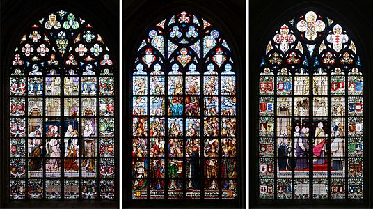 Three stained-glass windows in the Cathedral of Our Lady, Antwerp
