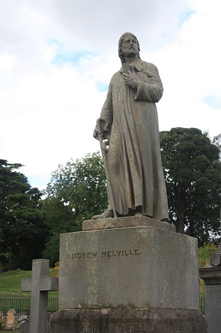 Statue of Andrew Melville in Valley Cemetery, Stirling by Alexander Handyside Ritchie[2] After spending a couple of days at Stirling, where he was introduced to the youthful James VI, and had some consultation with Buchanan, Melville settled in Glasgow early in November 1574.[3]