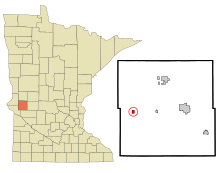 Stevens County Minnesota beágyazott és be nem épített területek Chokio Highlighted.svg