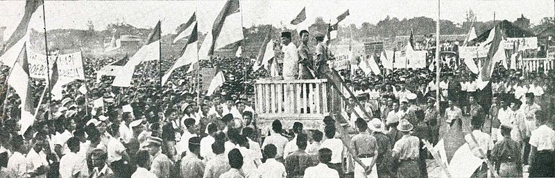 File:Sukarno speaking on podium, Impressions of the Fight ... in Indonesia, p8.jpg