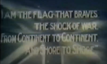 White text "I am the flag that braves the shock of war/From continent to continent and shore to shore" superimposed over a Union Flag