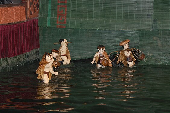 Water puppetry and stage of Thang Long Water Puppet Theatre, Hanoi, Vietnam