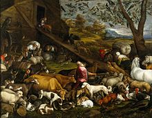 Jacopo Bassano's 1570 painting Arca di Noe, perhaps showing a red rail (or a bittern) in the lower right The Animals Entering Noah's Ark 1570s Jacopo Bassano.jpg