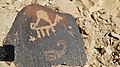 A petroglyph portrays a camel and an ibex. Har Karkom ridge, Israel