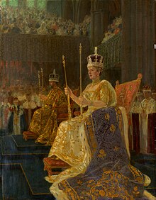 The Coronation of King George V: King George V and Queen Mary Enthroned by Laurits Tuxen, 1912 The Coronation of King George V; King George V and Queen Mary Enthroned.jpg