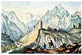 Maisema Risti-vuorelta, Sionin kylä taustalla Kabardjina-vuori Georgia, Mihail Lermontov 1837