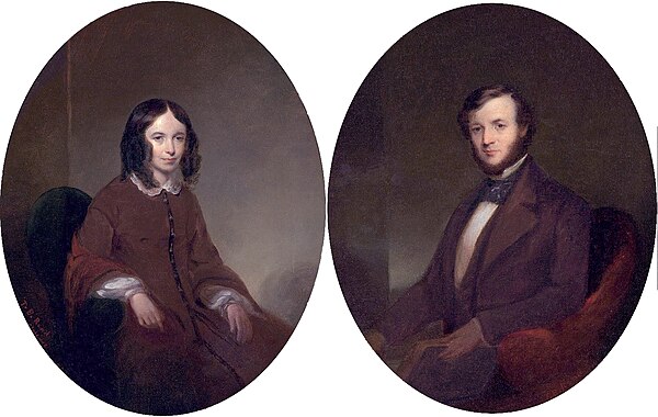 Portraits of Elizabeth Barrett Browning and Robert Browning.