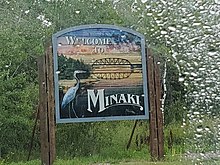 Sign at the entrance of the town of Minaki