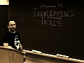 Jimbo Wales discusses trolling in a special session during Wikimania 2006. By Gmaxwell