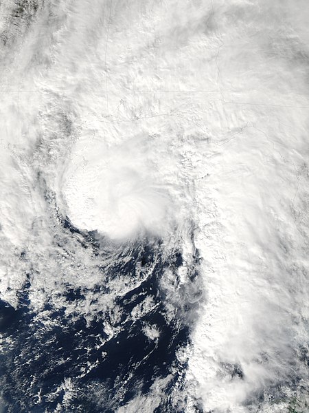 Hurricane Ida shortly after attaining its secondary peak intensity on November 9 near the United States Gulf Coast