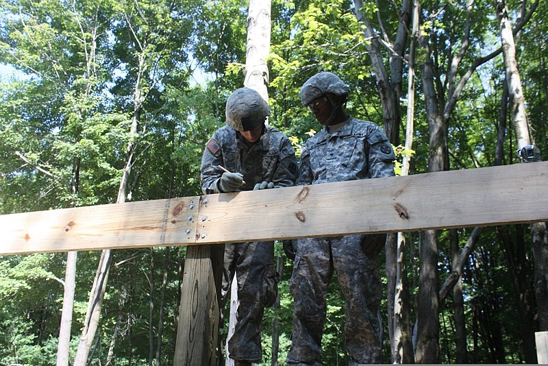 File:U.S. Army Pfc. Ryan Lambert and Spc. Chris Edwards, both with 1194th Engineer Company, Ohio Army National Guard, mark a board to prepare it for trusses during Homeland Response Force at the Camp Ravenna Joint 130723-A-EU423-980.jpg