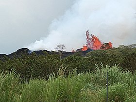 Lava fountain at fissure 22, from the north side of the fissure complex