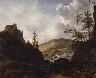 <i>Nordic Landscape with a Castle on a Hill</i> Painting by Allaert van Everdingen