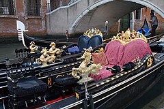 Gondolas in a Venice inner channel. Venice, Italy 2009