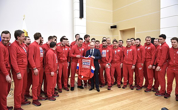 Russian players met with President Vladimir Putin on 31 January 2018, prior to their departure to South Korea