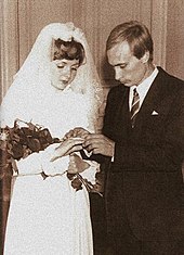 Putin and Lyudmila Putina during their wedding on 28 July 1983 Vladimir Putin wedding-2.jpg