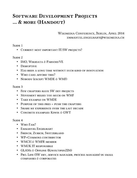 File:WMCON 2014 Software Development Projects by Emmanuel Engelhart - Handout.pdf