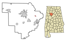 Walker County Alabama Zonele încorporate și necorporate Sipsey Highlighted.svg