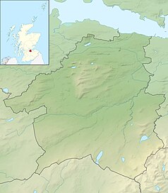 Mapa konturowa West Lothian, po lewej nieco na dole znajduje się punkt z opisem „Livigston”