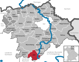 Läget för Zell im Fichtelgebirge i Landkreis Hof