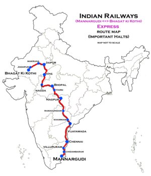 (Mannargudi - Baghat Ki Koti) Ekspres yo'nalishi map.png