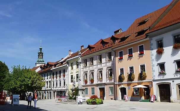 East side houses, Saint James church tower in background in 2015.