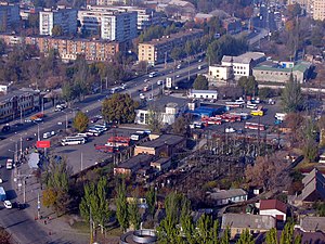 Aerial view of the bus station and the surrounding area