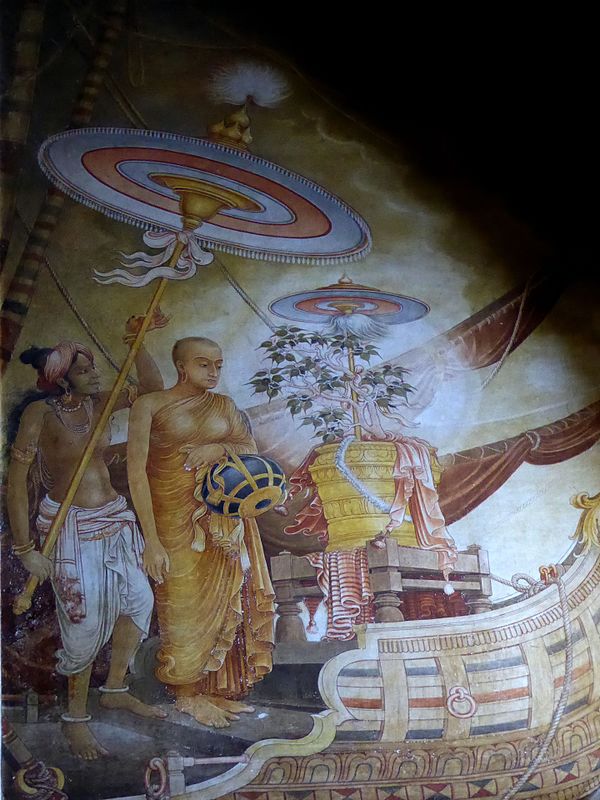 Sanghamitta bringing a sapling of the right branch of the Bodhi tree to Sri Lanka. Kelaniya Raja Maha Vihara