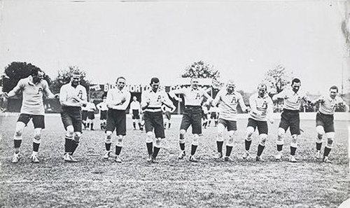 The Kangaroos performing their war cry before the first Test.