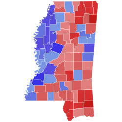 2020 United States Senate election in Mississippi results map by county.svg
