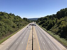 The merger of I-78 East and PA Route 309 South in Lehigh County in September 2022 2022-09-23 11 09 58 View east along Interstate 78 and south along Pennsylvania State Route 309 from the overpass for Rock Road in Upper Saucon Township, Lehigh County, Pennsylvania.jpg