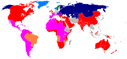 The Two Georges world map: British Empire (red); Franco-Spanish "Holy Alliance" (pink); Portuguese territory (orange); Austrian Empire (purple); Sweden (green); Danish Empire (cyan); Russian Empire (indigo). 2georges.PNG