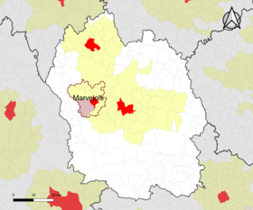 Localização da área de atração de Marvejols no departamento de Lozère.