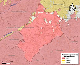Carte des zones d'aléa retrait-gonflement des sols argileux de Montpezat-de-Quercy.