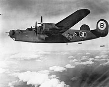 328th Bomb Squadron Consolidated B-24J-55-CO Liberator Serial 42-99949 on a mission to Friedrichshafen Germany during August 1944. This aircraft was lost over Belgium on 21 September 1944, MACR 9662 93bg-b24.jpg