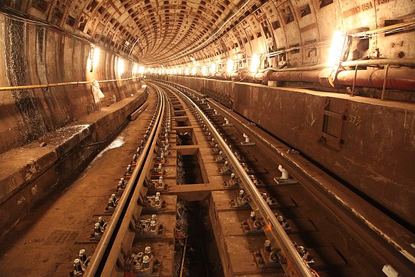 A portion of the line constructed using the tunneling shield method near Jamaica–Van Wyck station.