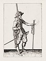 Aanwijzing 4 voor het hanteren van het mosquete - Mette rechter hant u Musquet om hooch hout, ende in de lincker hant sincken laet (Jacob de Gheyn, 1607) .jpg
