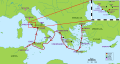 Image 38Aeneas's route in Virgil's Aeneid. The epic poem was written in the early first century BC. (from Founding of Rome)