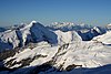 Das Aletschorn, gesehen vom Mönch aus. Im Vordergrund links der Kranzberg Südgipfel und rechts der Kranzberg Nordgipfel.