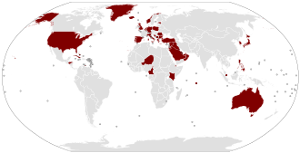 Countries with U.S. military bases (excluding the U.S. Coast Guard) American bases worldwide.svg