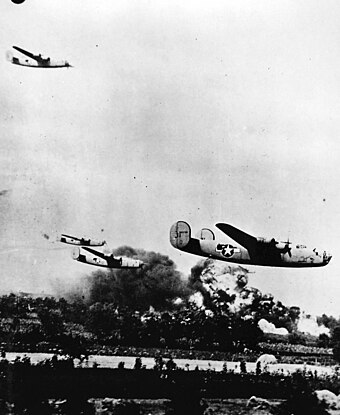 B-24 Liberators at low altitude while approaching the oil refineries at Ploiești