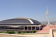 Palau Sant Jordi (St. George's sporting arena) and Montjuic Communications Tower Barcelona Palau San Jordi 001.jpg