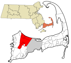 桑威奇在巴恩斯特布爾縣及麻省的位置（以紅色標示）