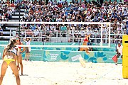 Deutsch: Beachvolleyball bei den Olympischen Jugendspielen 2018; Tag 9, 15. Oktober 2018; Mädchen, Viertelfinale: Puerto Rico-Russland 0–2 (12–21/10–21) English: Beach volleyball at the 2018 Summer Youth Olympics at 15 October 2018 – Girls Quarterfinals: Puerto Rico-Russia 0–2 (12–21/10–21)